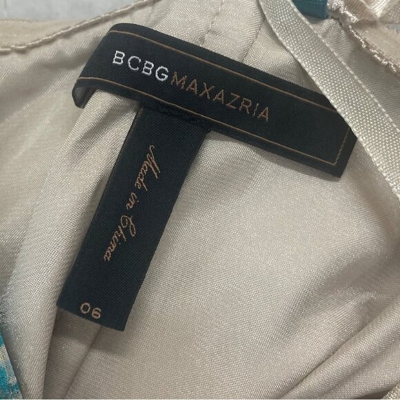 BCBG Maxazria Women's Green and Blue Empire Dress Sz 6 (EUR 36) - Picture 7 of 9